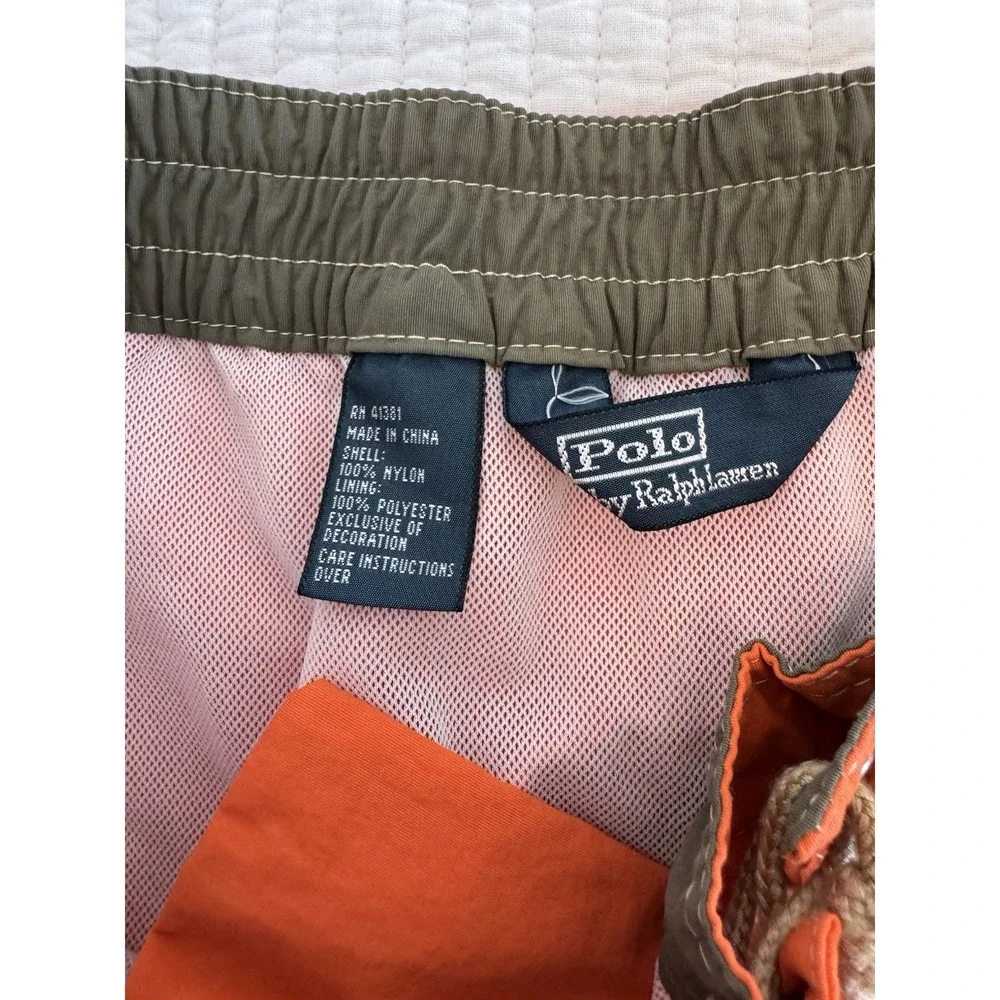 Polo Ralph Lauren Mens Orange Swim Trunks Cargo Pocket Pony Logo XL Board Shorts